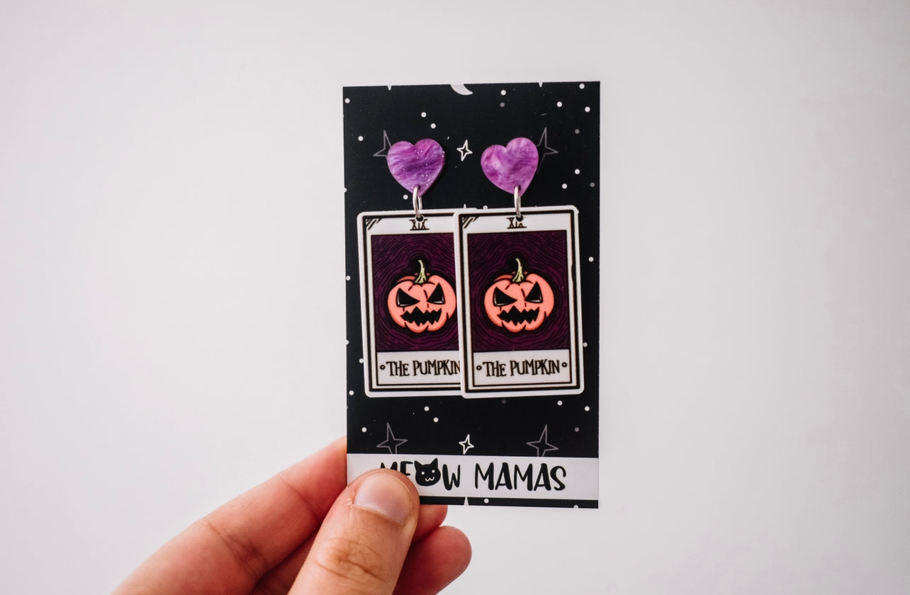 Tarot card pumpkin dangle earrings
