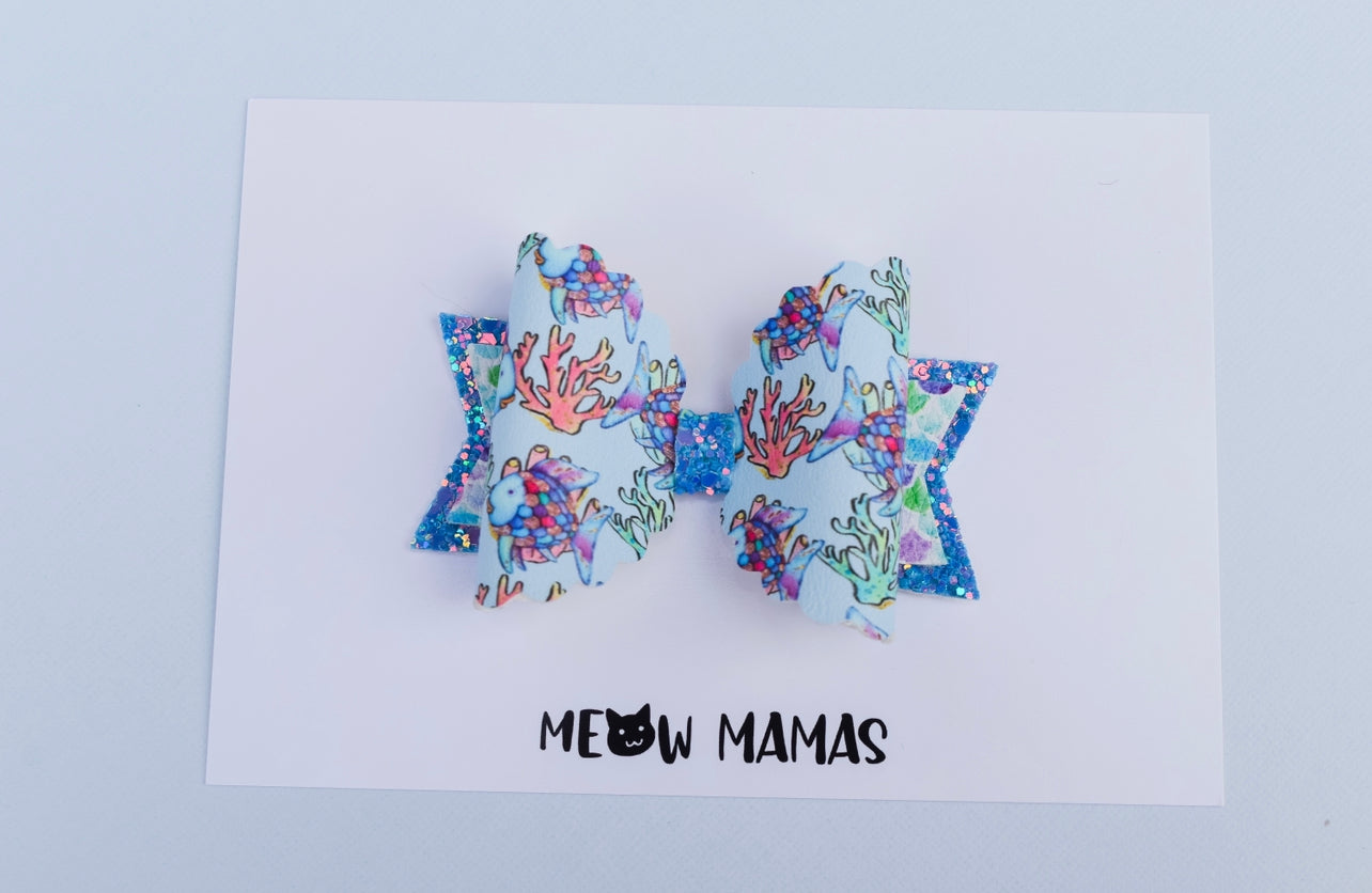 Rainbow fish glitter bow