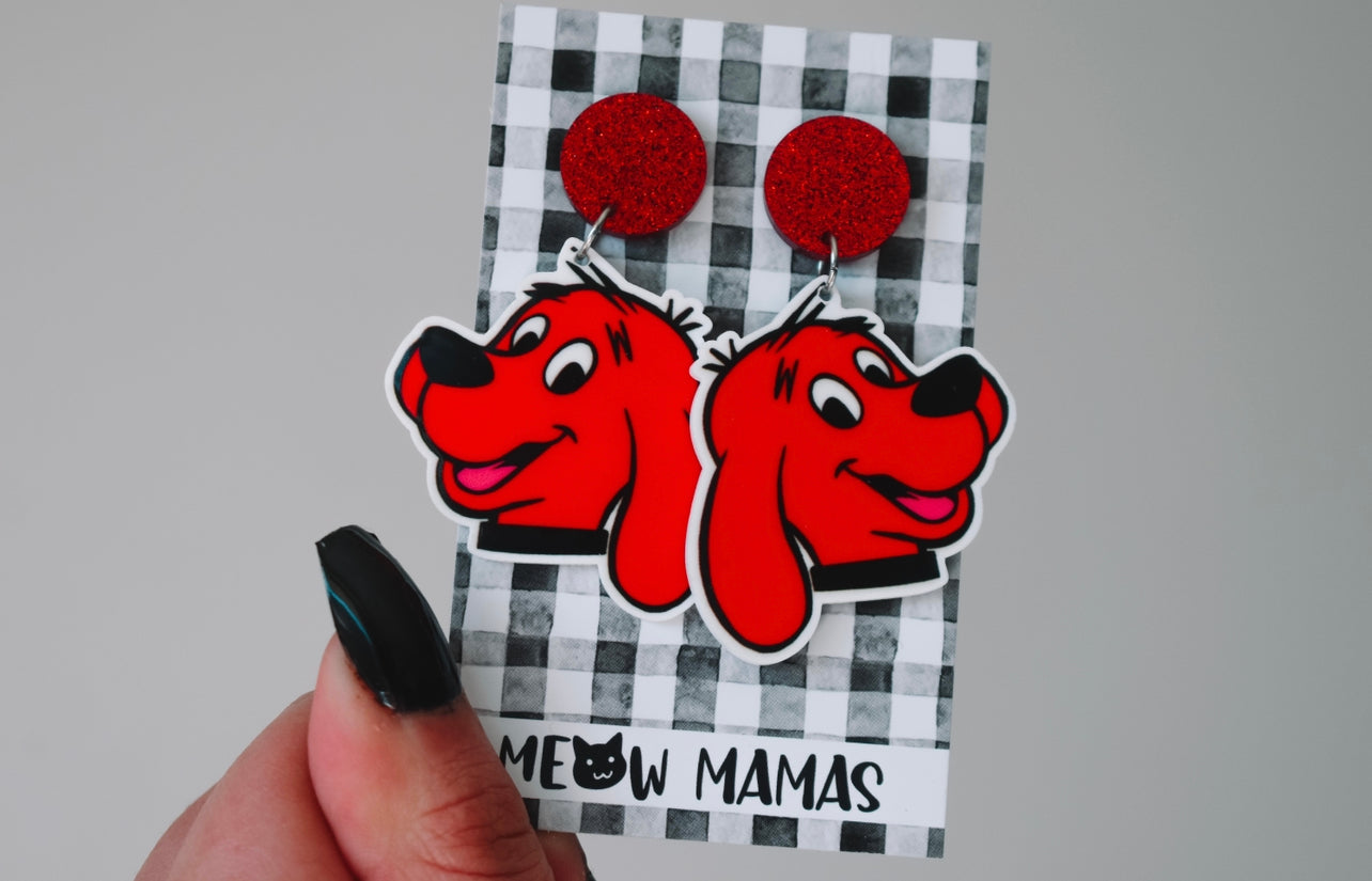 Big red dog planar dangle earrings
