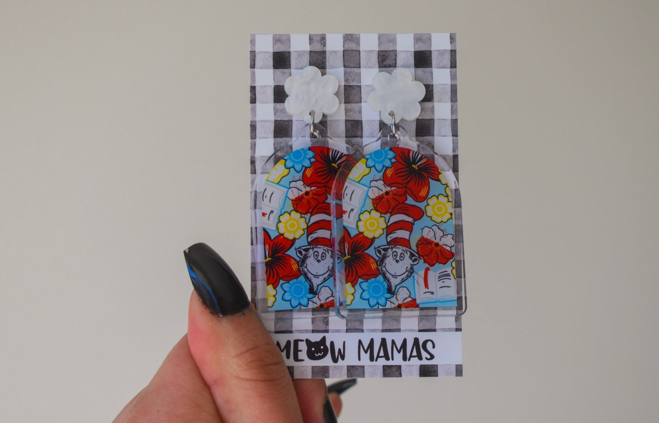 Floral cat in the hat acrylic dangles