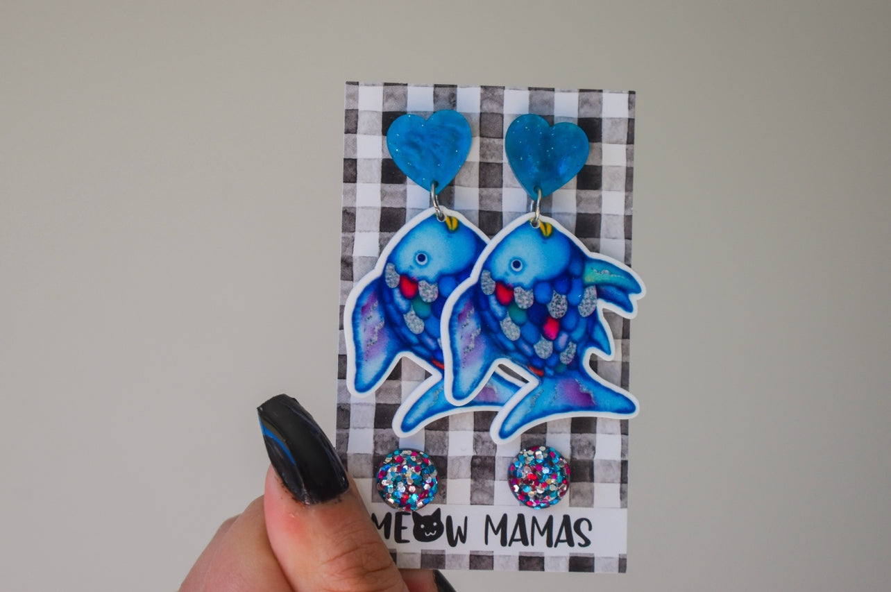 Rainbow fish planar earrings set