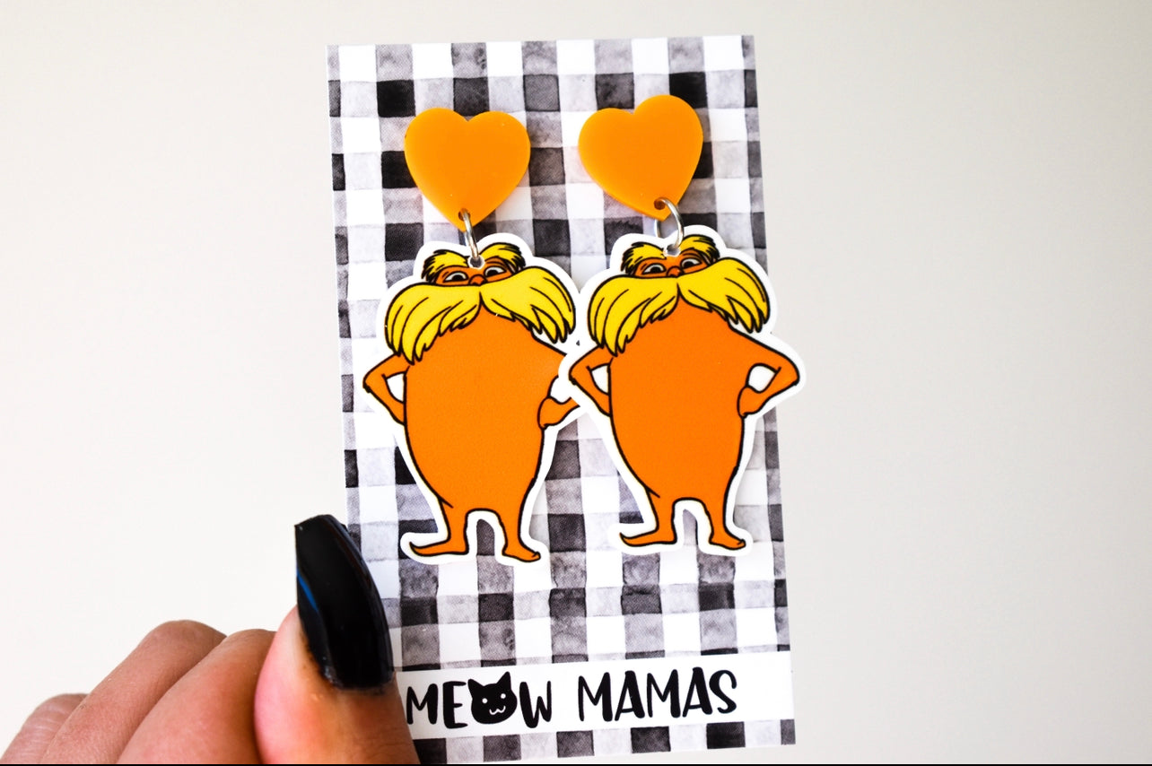 Orange tree guy dangle earrings