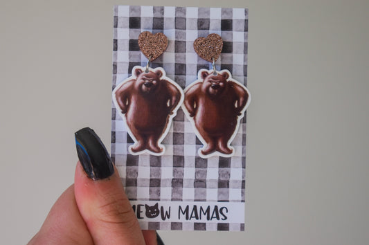 Angry bear dangle earrings