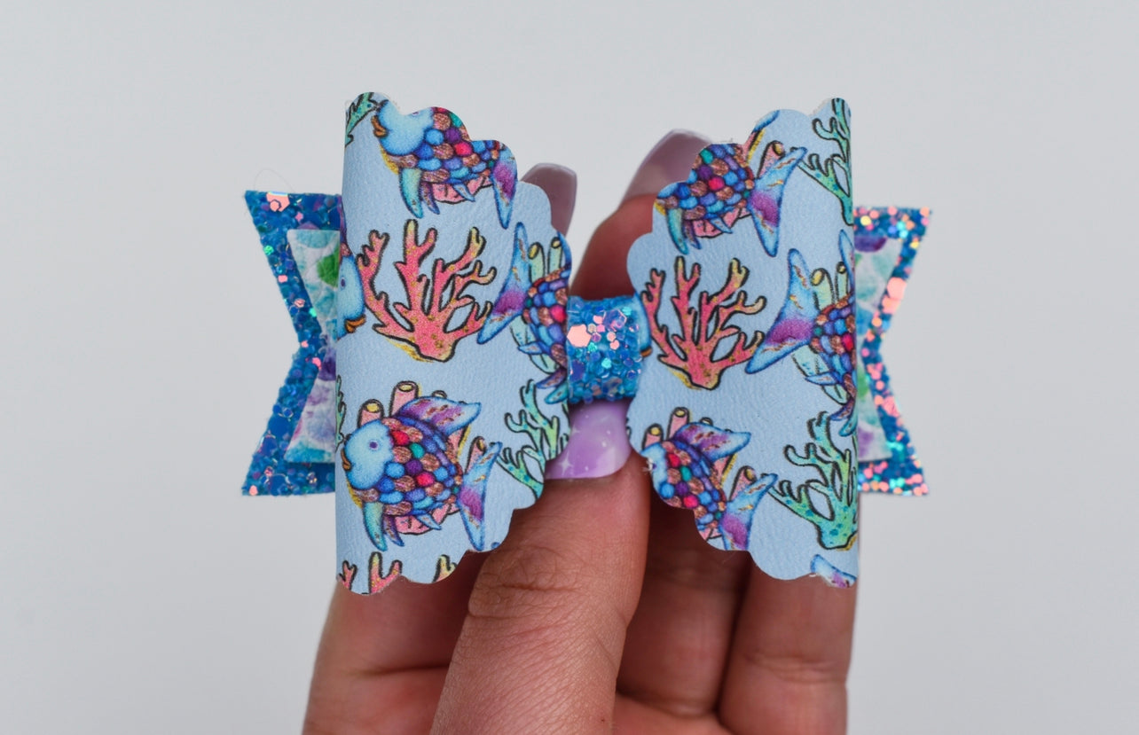 Rainbow fish glitter bow