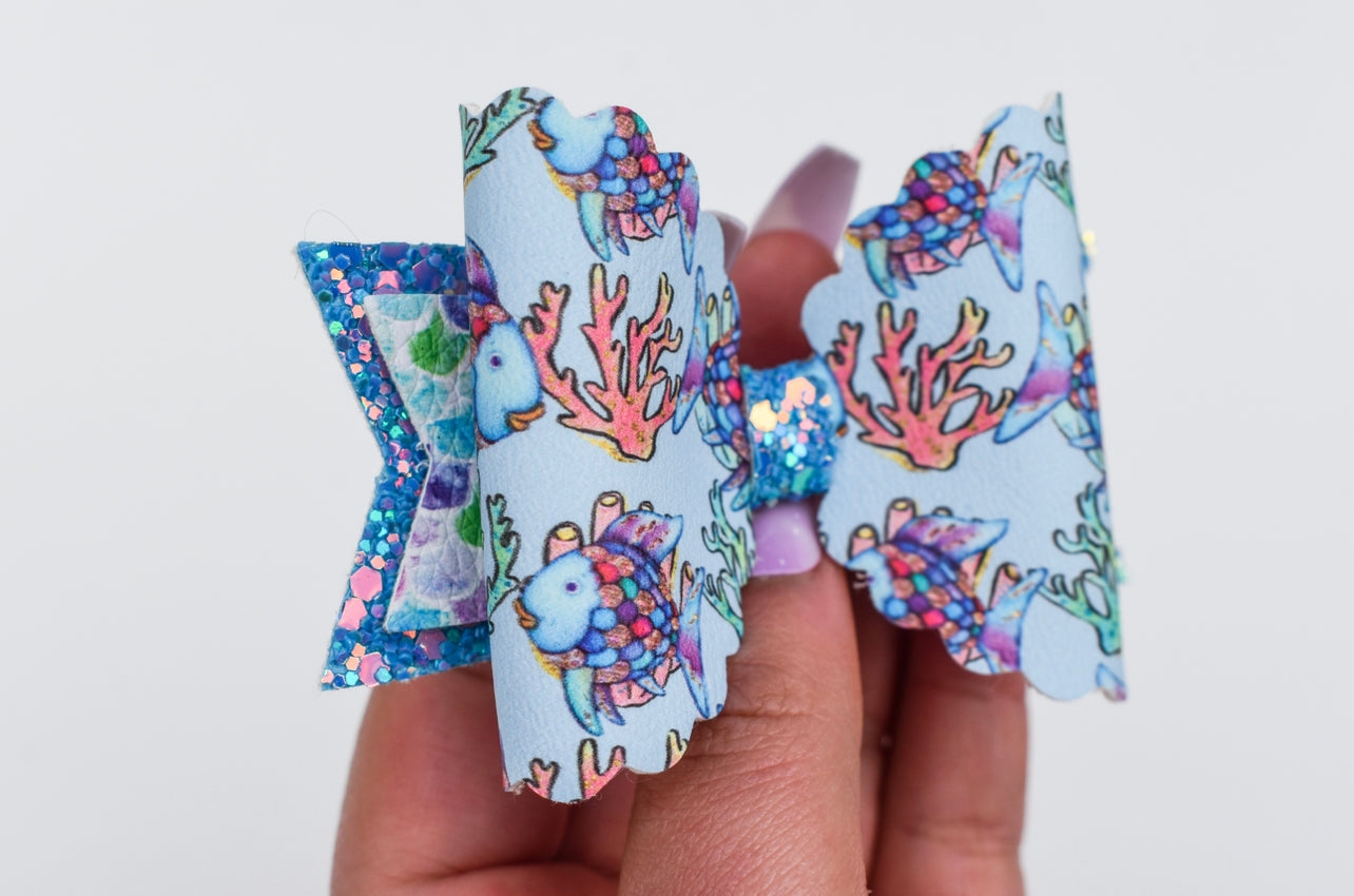 Rainbow fish glitter bow