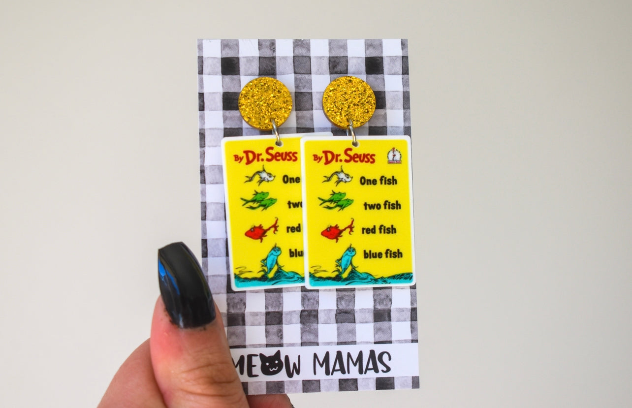 Fish book dangle earrings