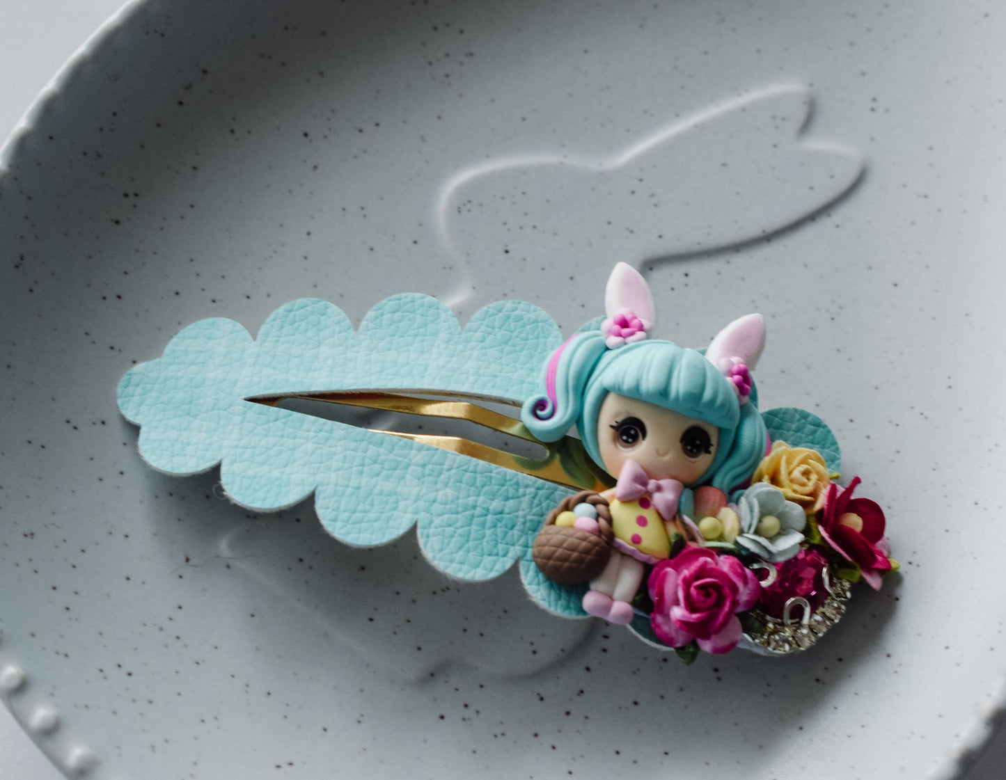 Pastel aqua Easter girl clay snap clip