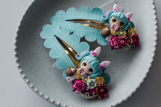 Pastel aqua Easter girl clay snap clip