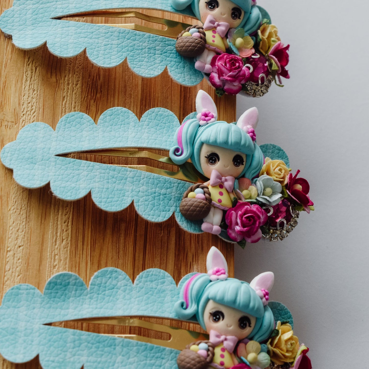 Pastel aqua Easter girl clay snap clip