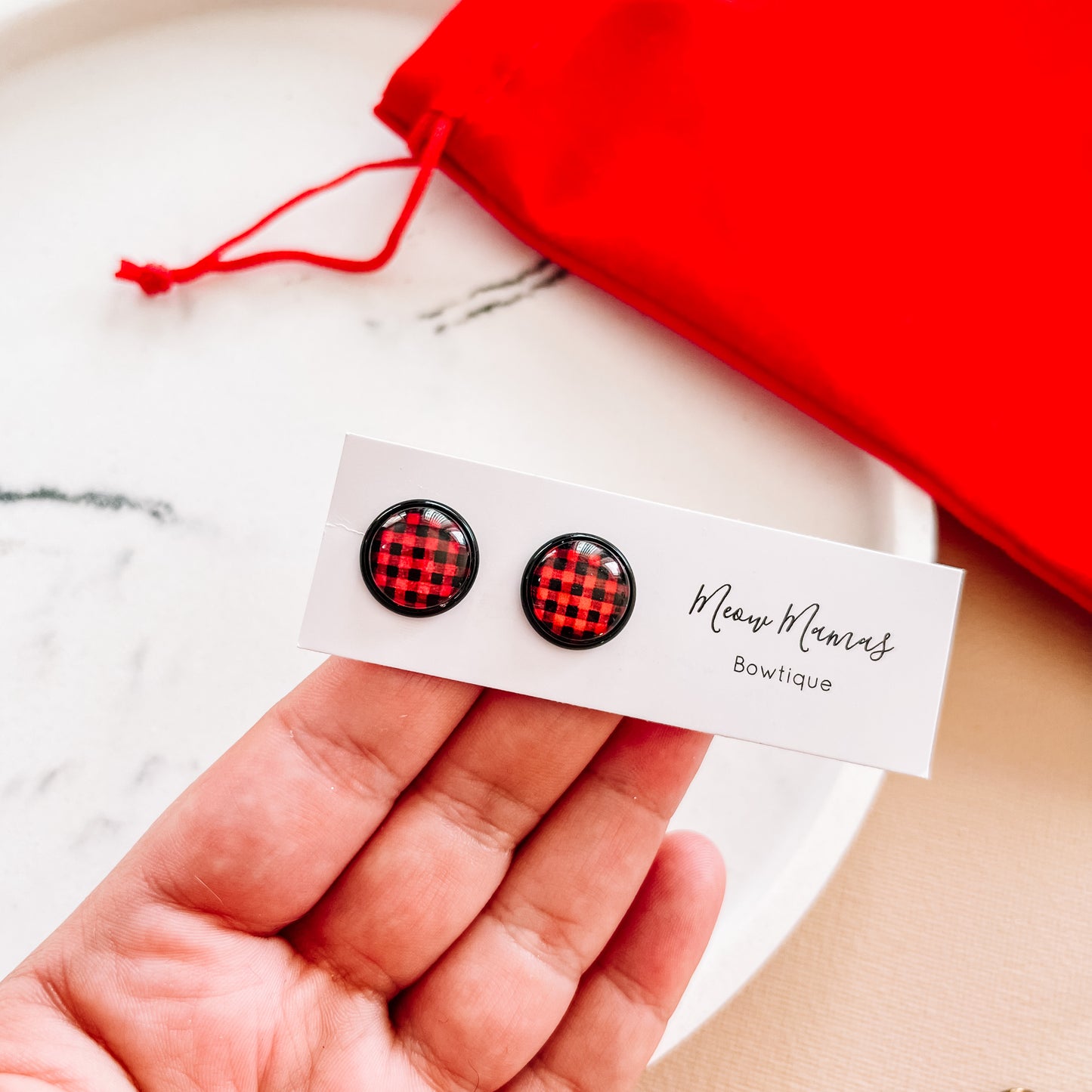 Buffalo plaid studs