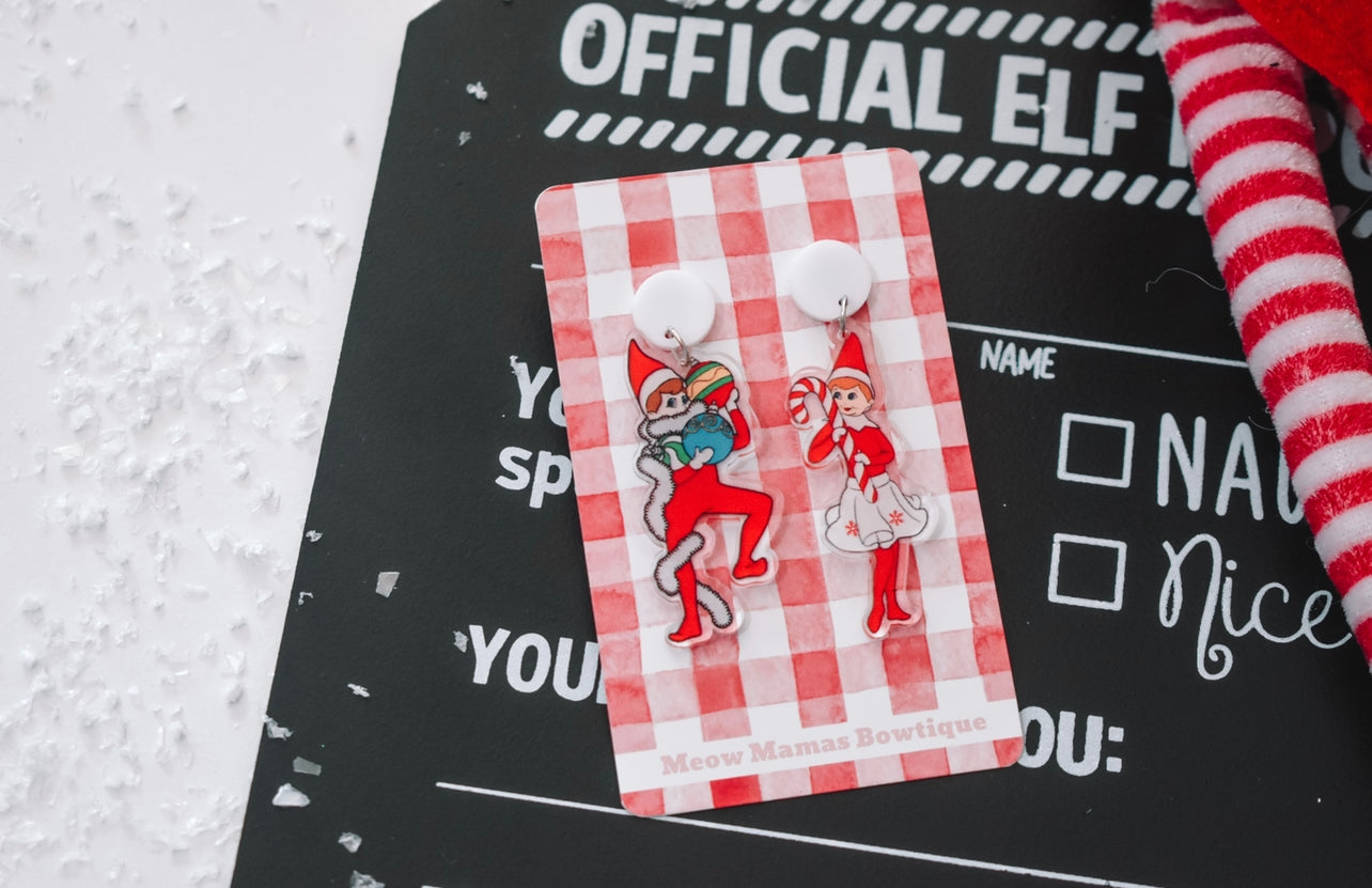 Cheeky elf acrylic printed dangle earrings