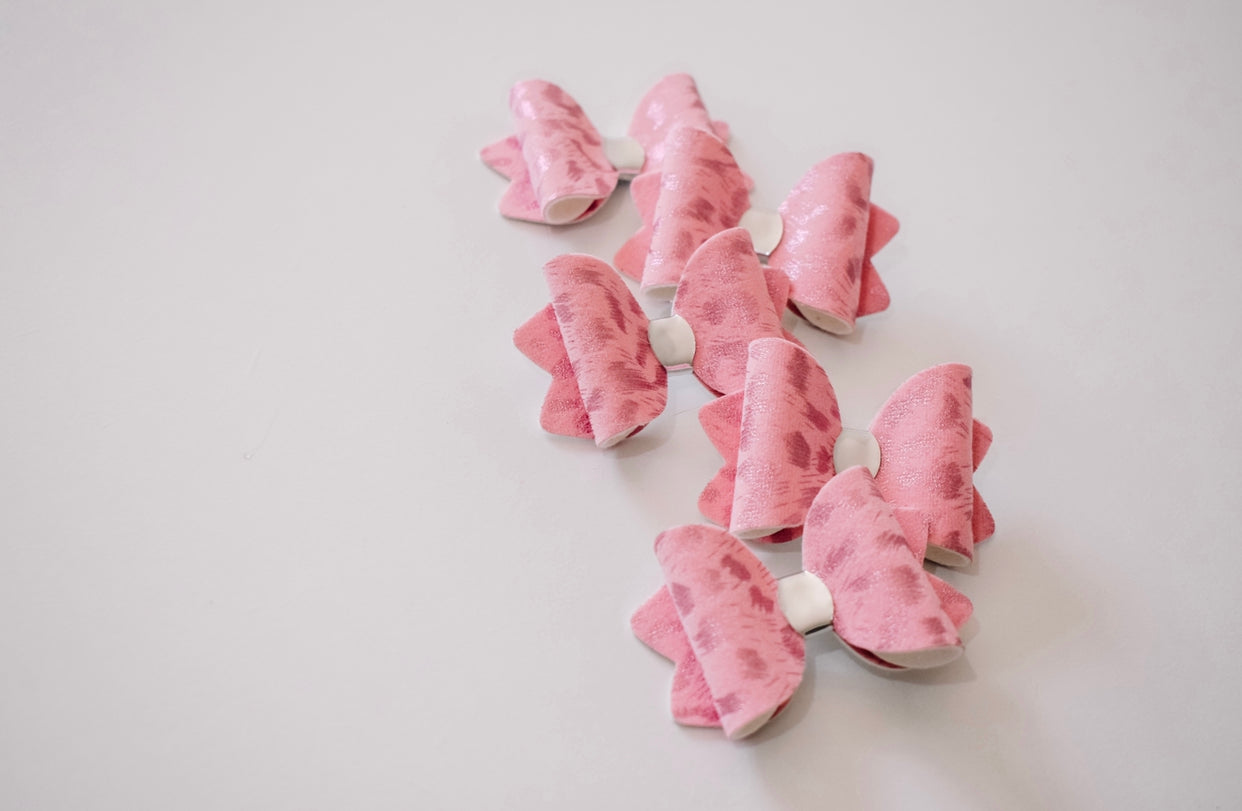 PINK Leopard metallic and velvet petite bow