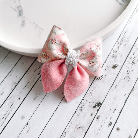 Mini Pink santa velvet sailor bow
