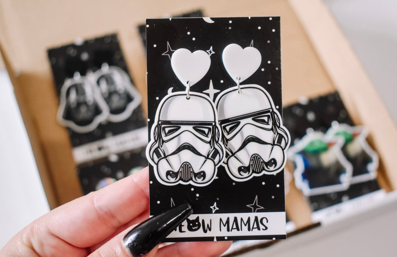 Storm trooper dangle earrings