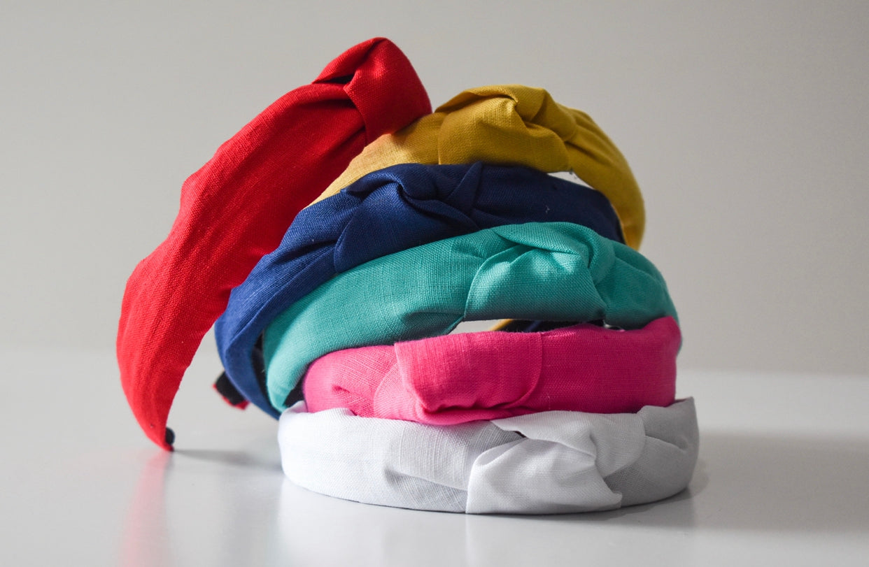 Linen Top Knot hard headband RED
