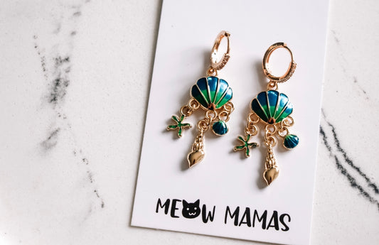 Sea shell gold plated sea shell dangle earrings