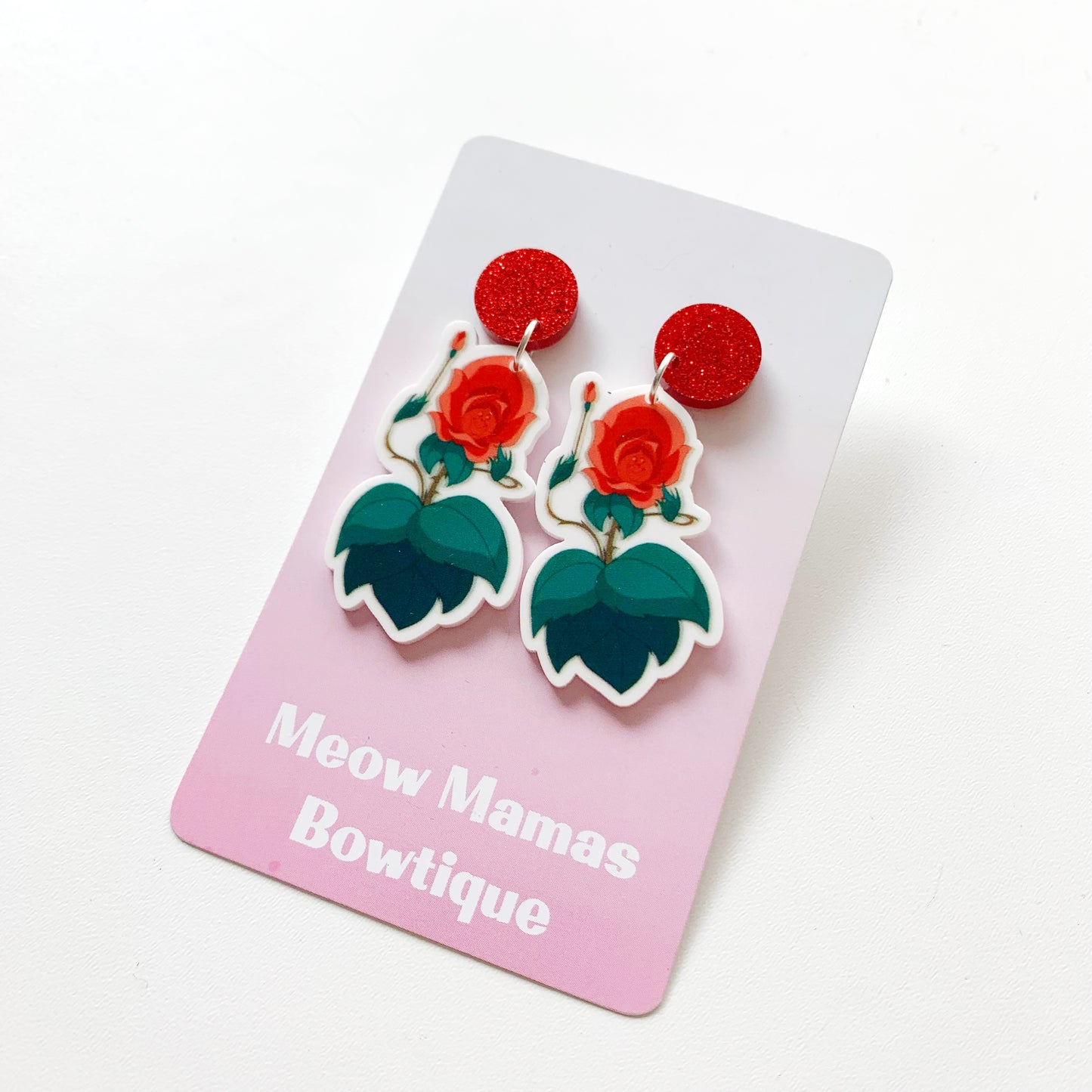 The golden afternoon red rose dangle earrings