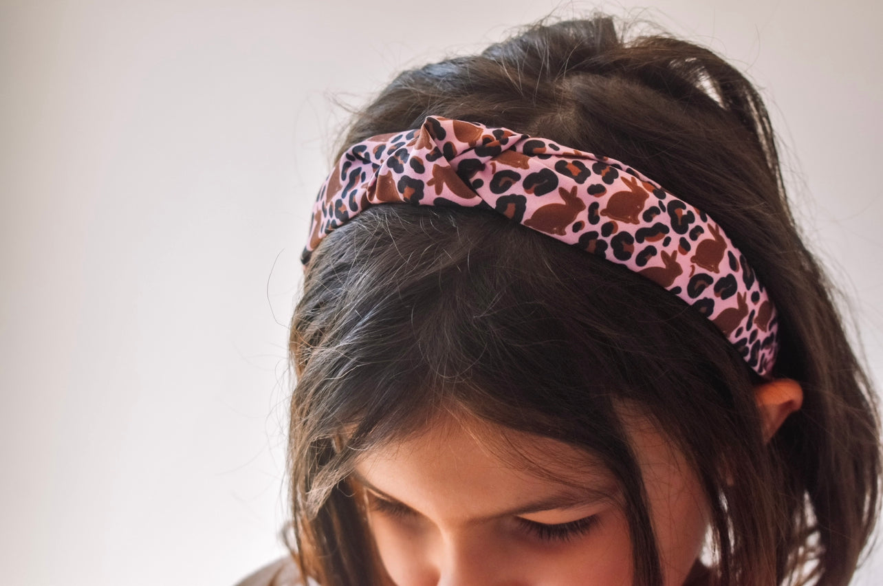 Leopard bunny Top Knot hard headband