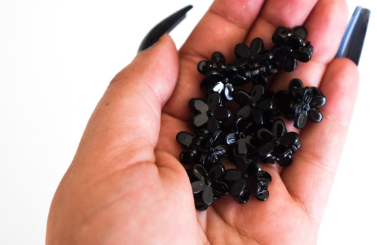 12 black flower mini claw clips