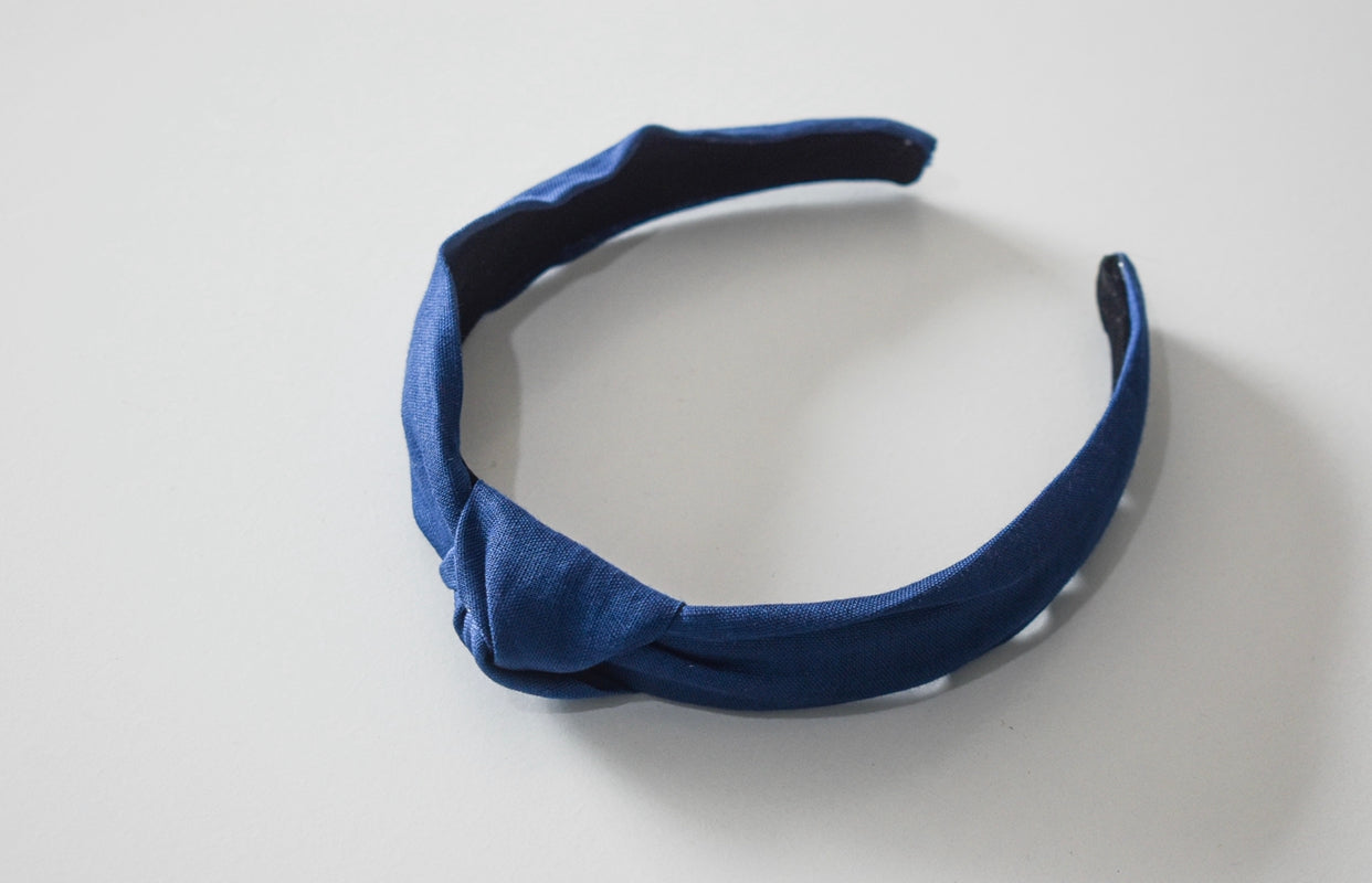 Linen Top Knot hard headband NAVY
