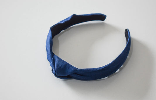 Linen Top Knot hard headband NAVY