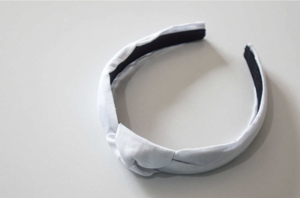 Linen Top Knot hard headband WHITE