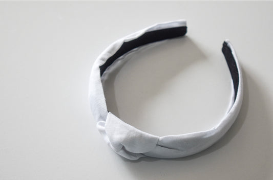 Linen Top Knot hard headband WHITE