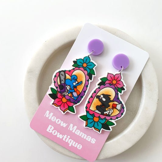 Itchy and scratchy dangle earrings