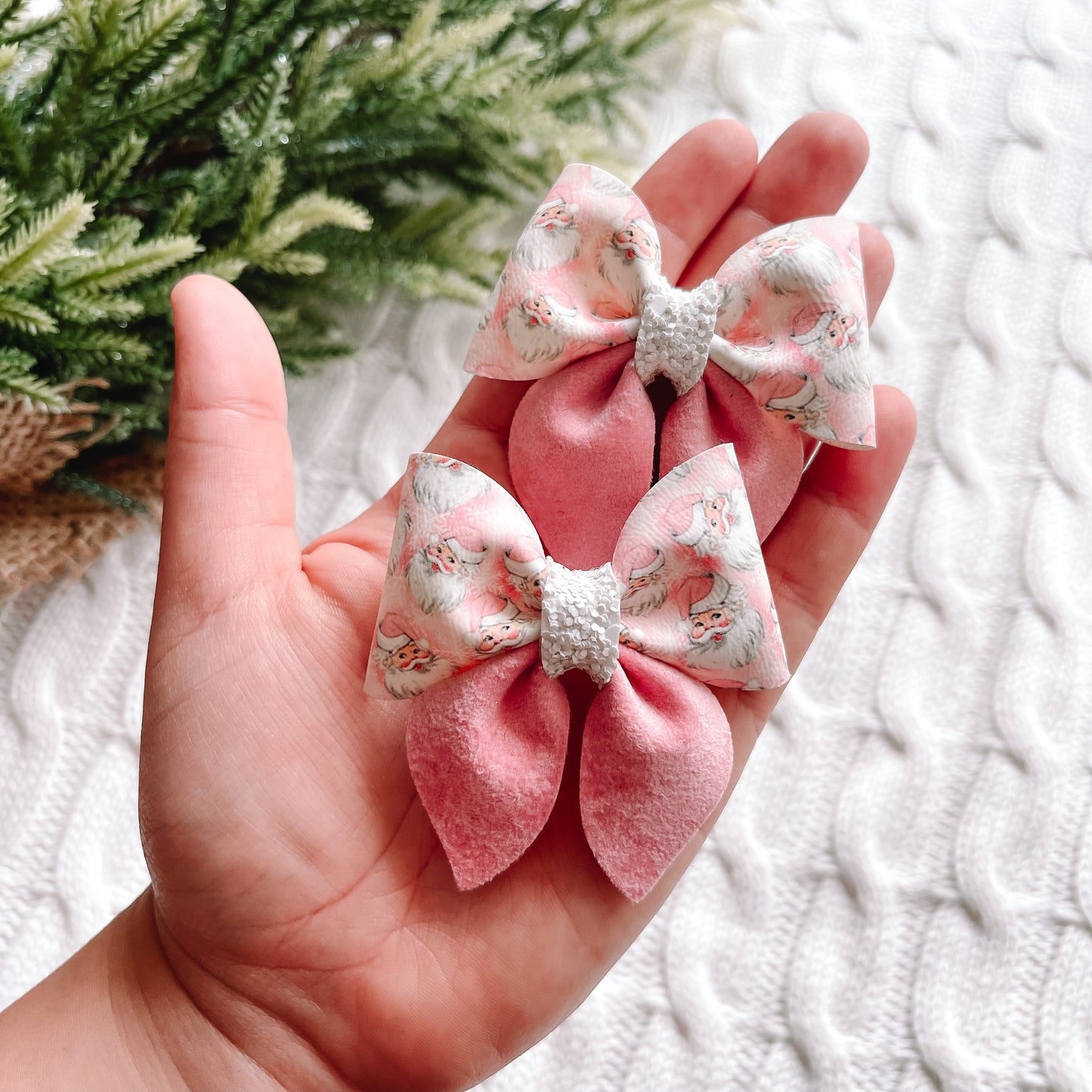 Mini Pink santa velvet sailor bow
