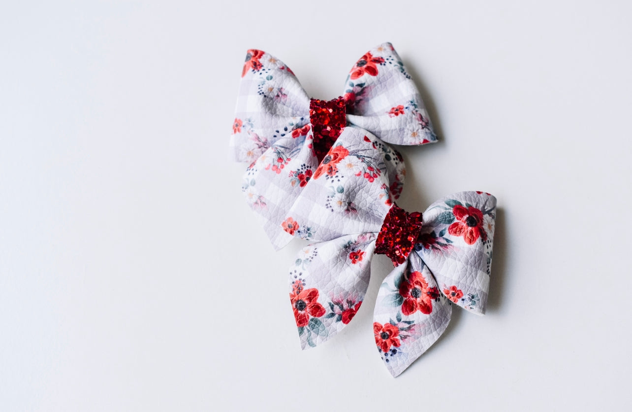 Gingham floral mini sailor bow set