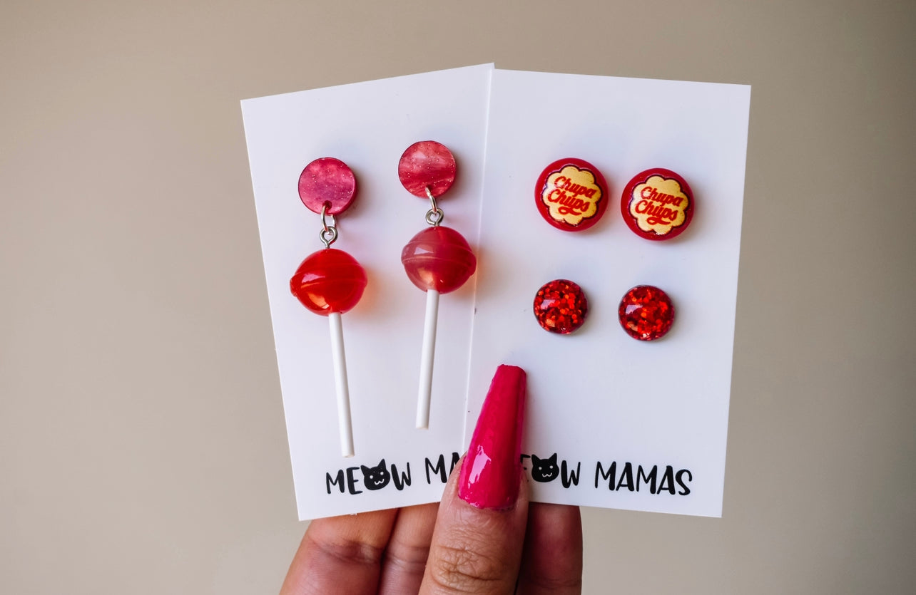 Red lollipop earrings