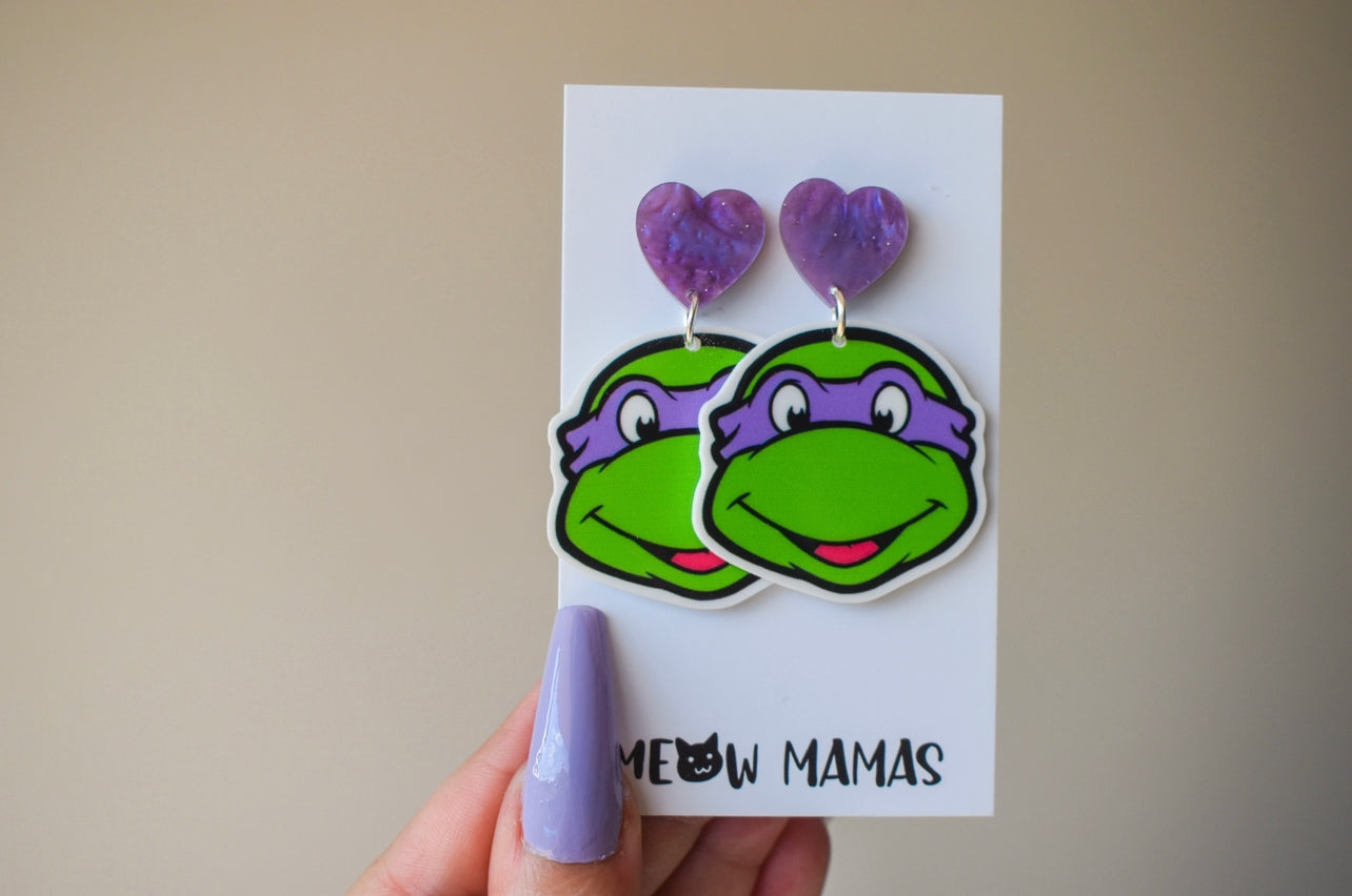 Purple turtle dangle earrings