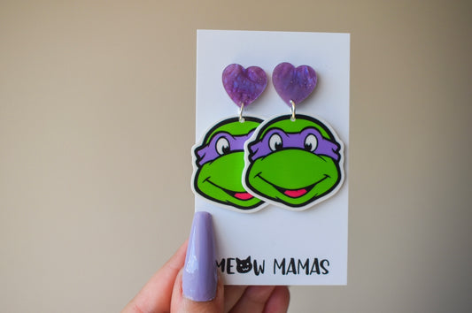 Purple turtle dangle earrings