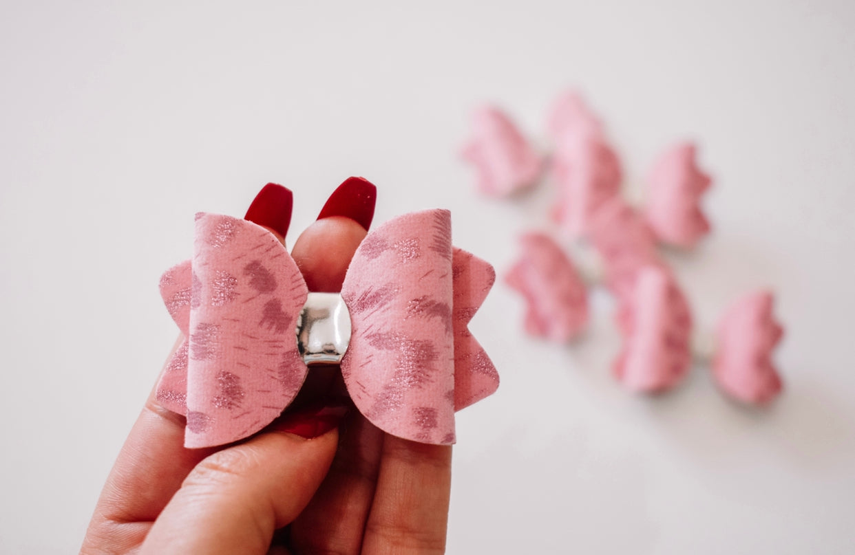 PINK Leopard metallic and velvet petite bow