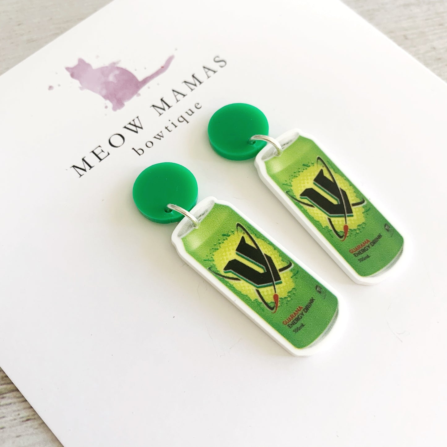 V Energy Drink dangle earrings