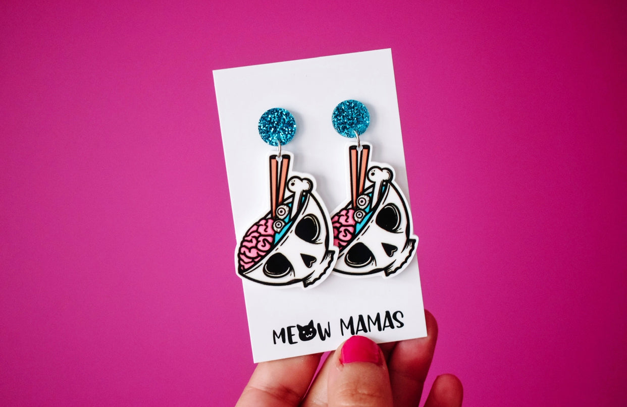 Noodle brain dangle earrings
