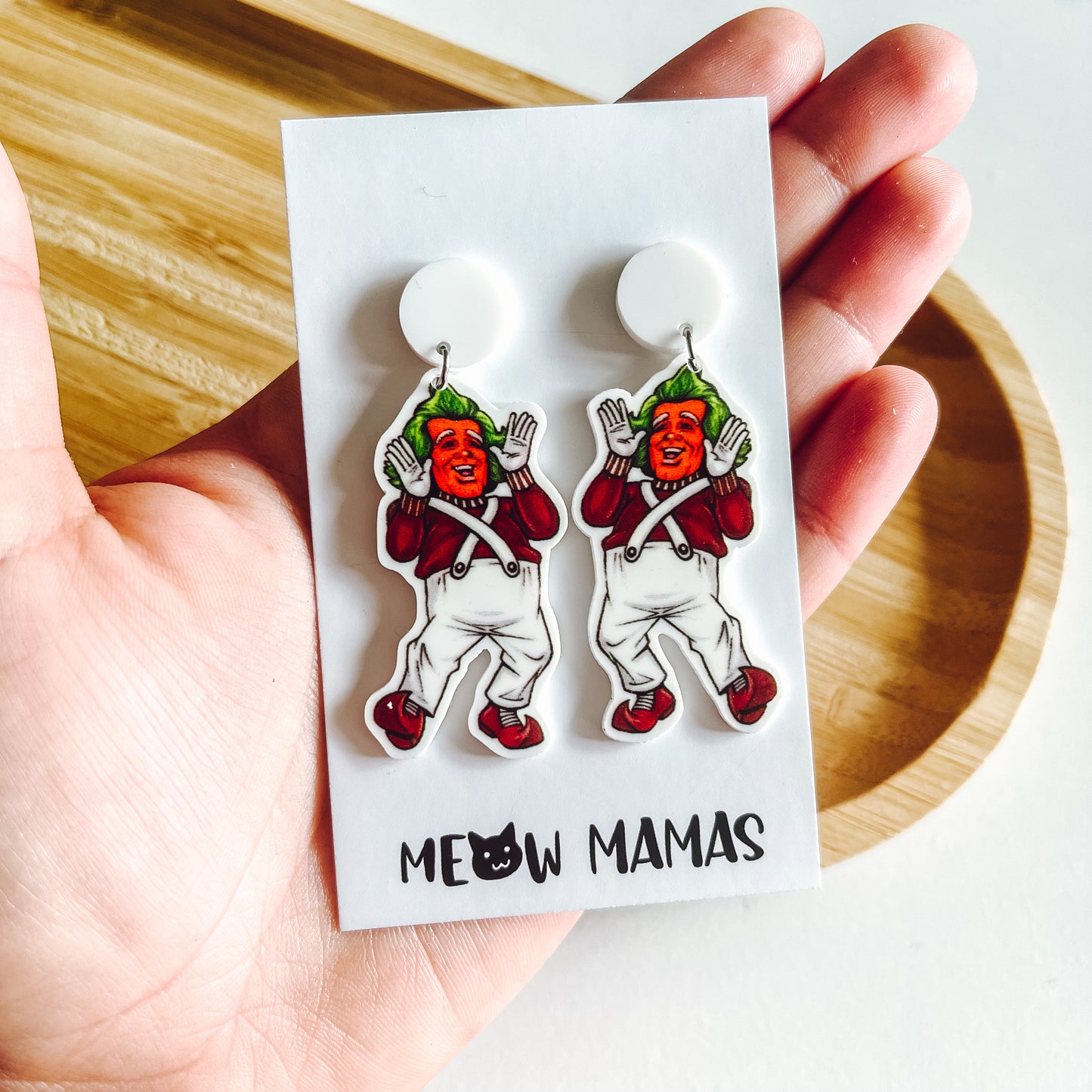 Mismatched Oompa Loompa dangle earrings