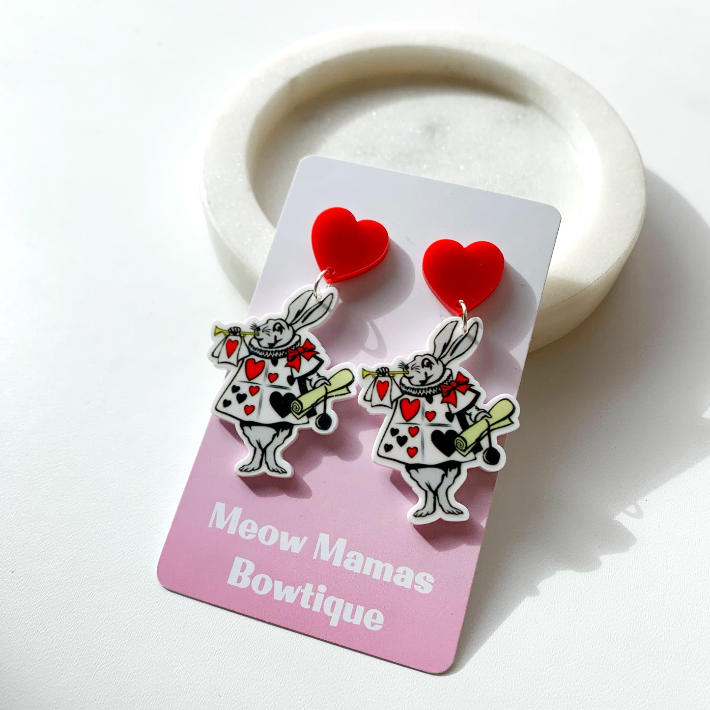 Vintage white rabbit  dangle earrings