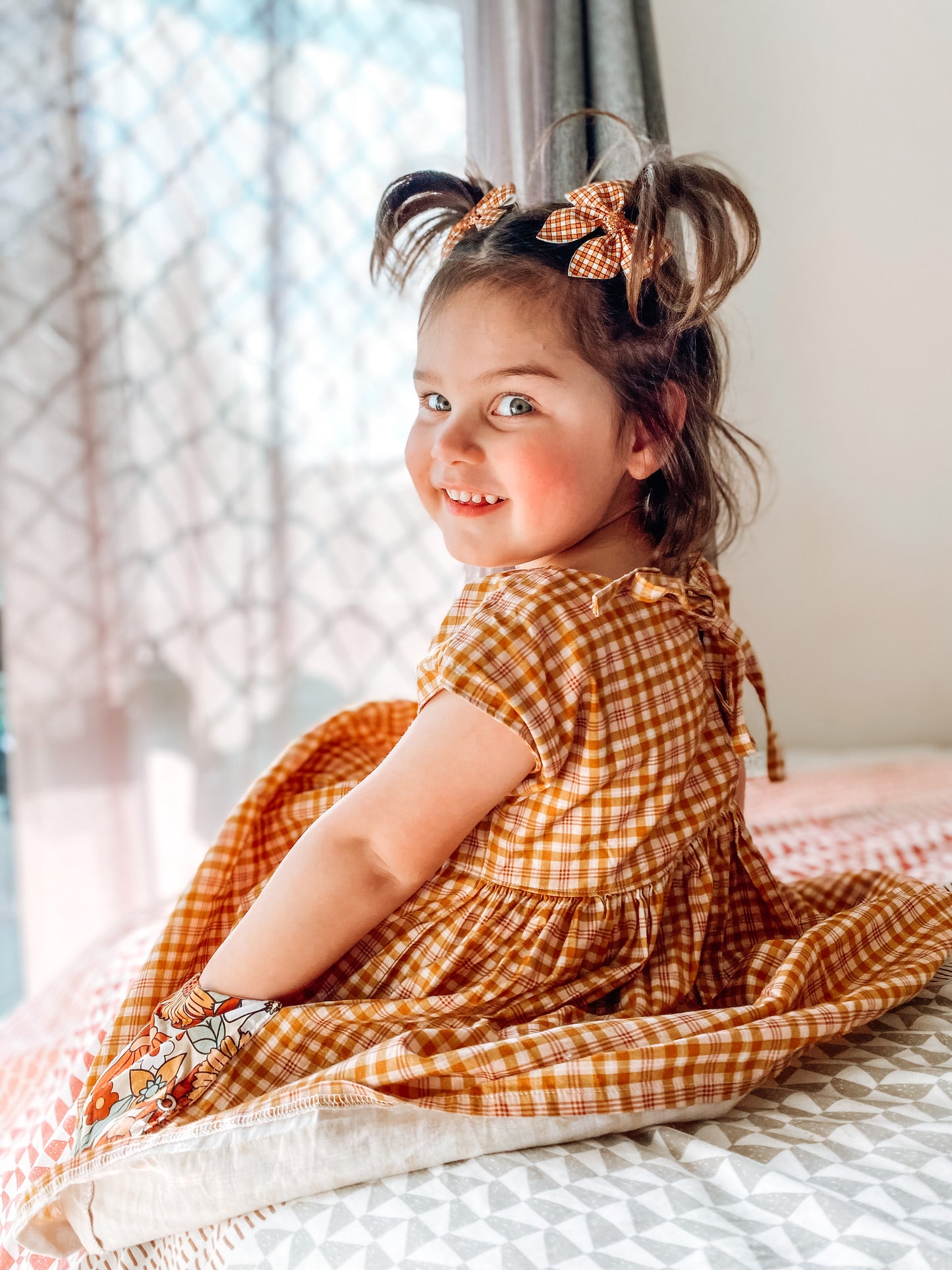 mini Gingham sailor bow MUSTARD