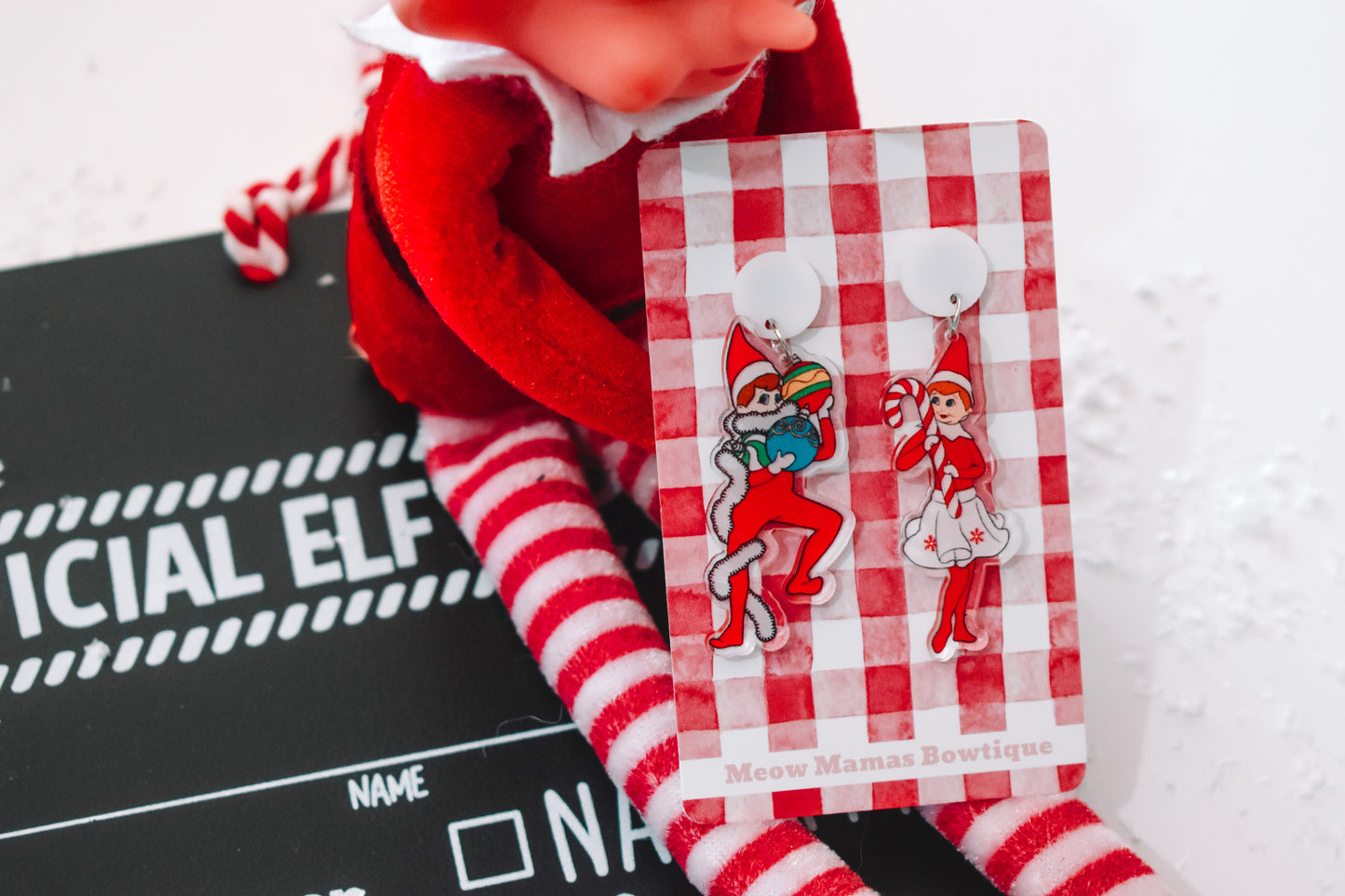 Cheeky elf acrylic printed dangle earrings