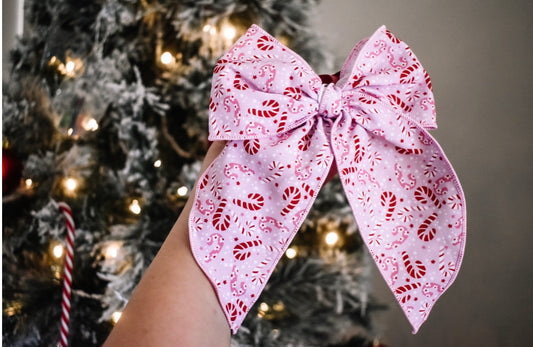 Bubblegum candy cane 5 inch hand tied sailor bow