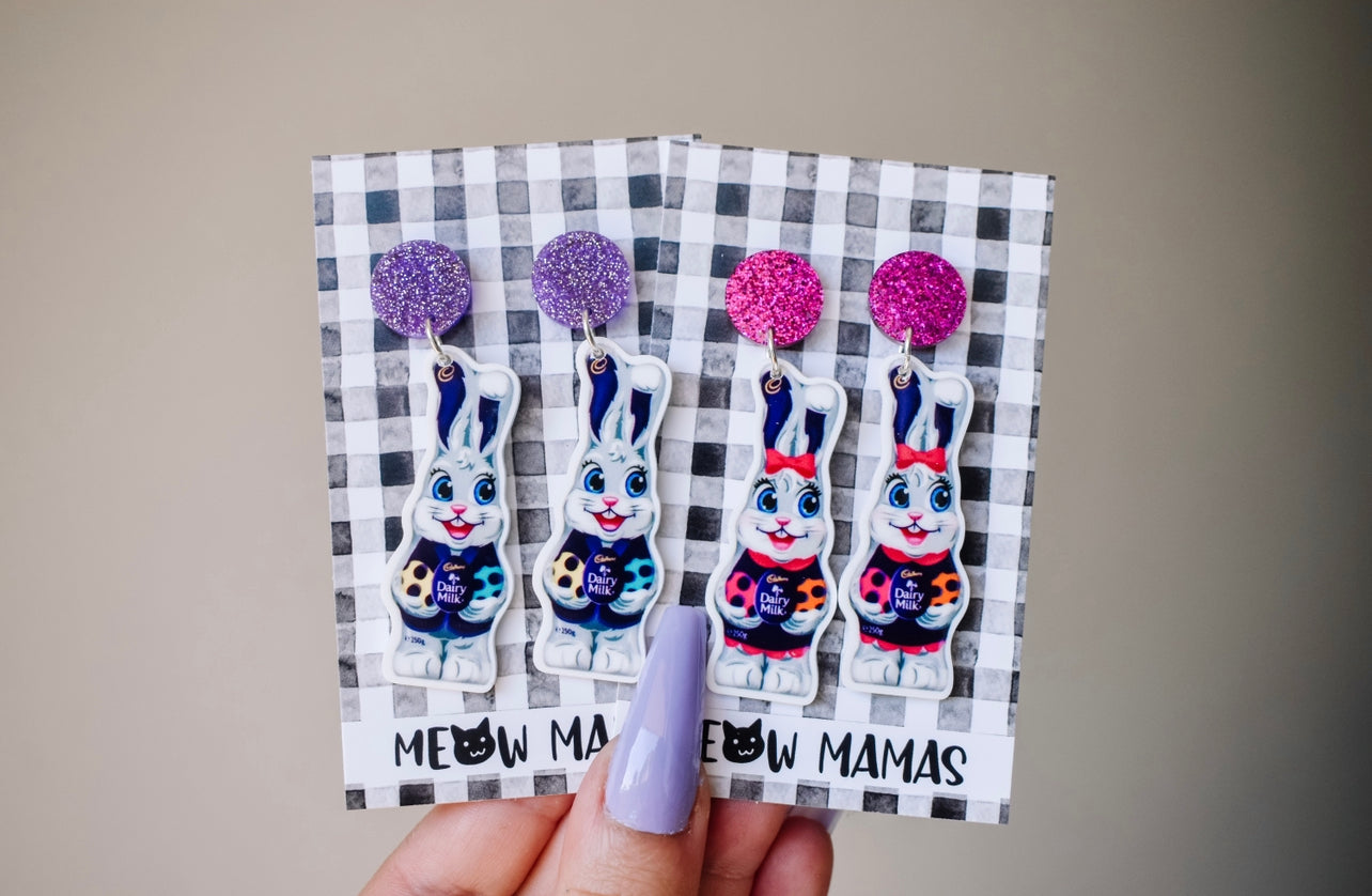 Girl Chocolate bunny dangle earrings