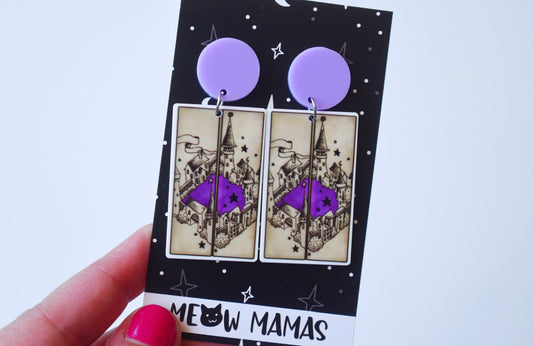 Purple wizarding map dangle earrings