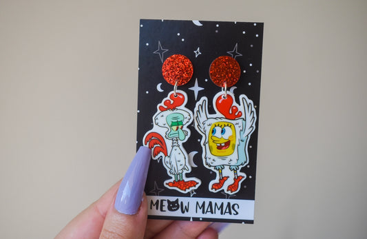 Unlikely chickens dangle earrings