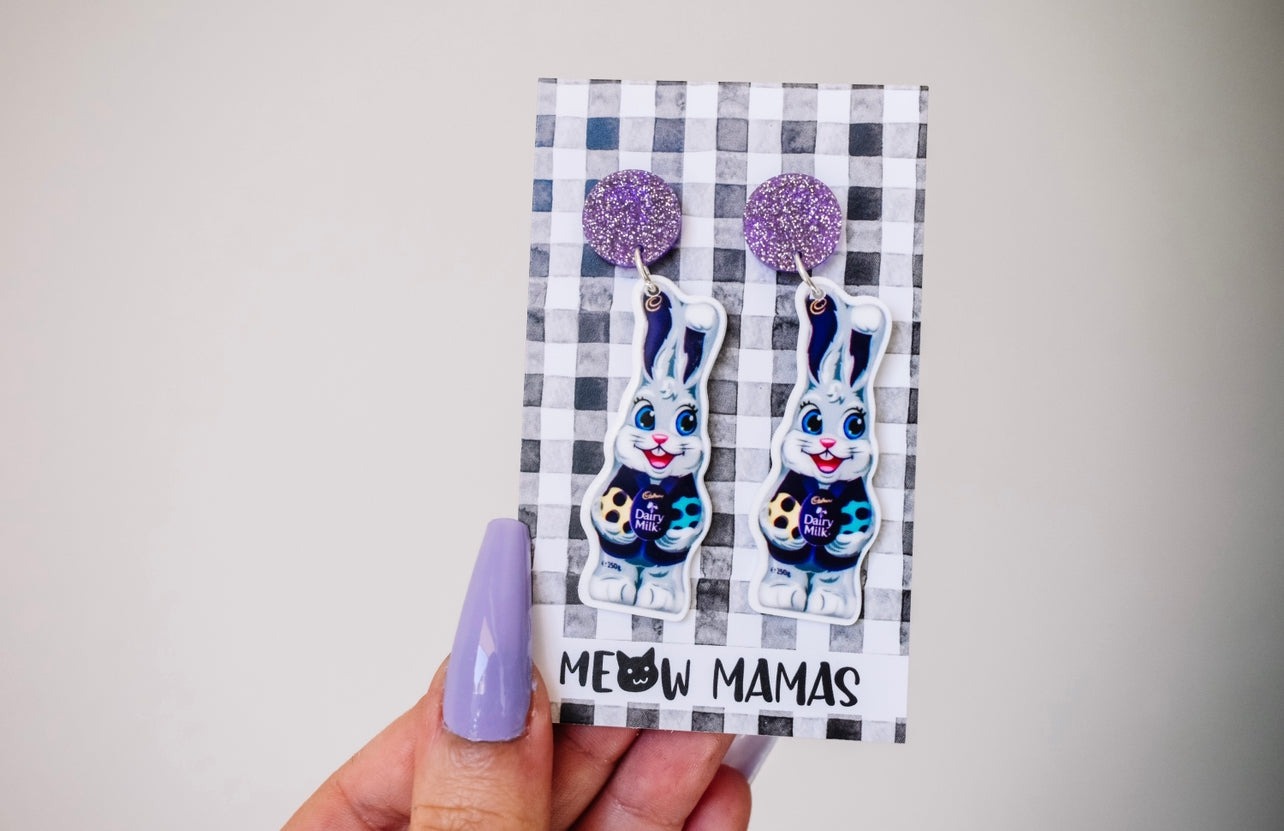 Boy Chocolate bunny dangle earrings