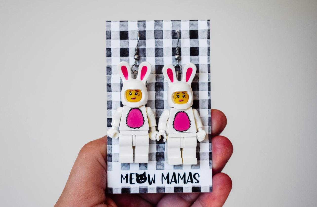 Lego bunny dangle earrings