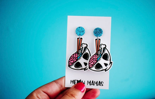 Noodle brain dangle earrings