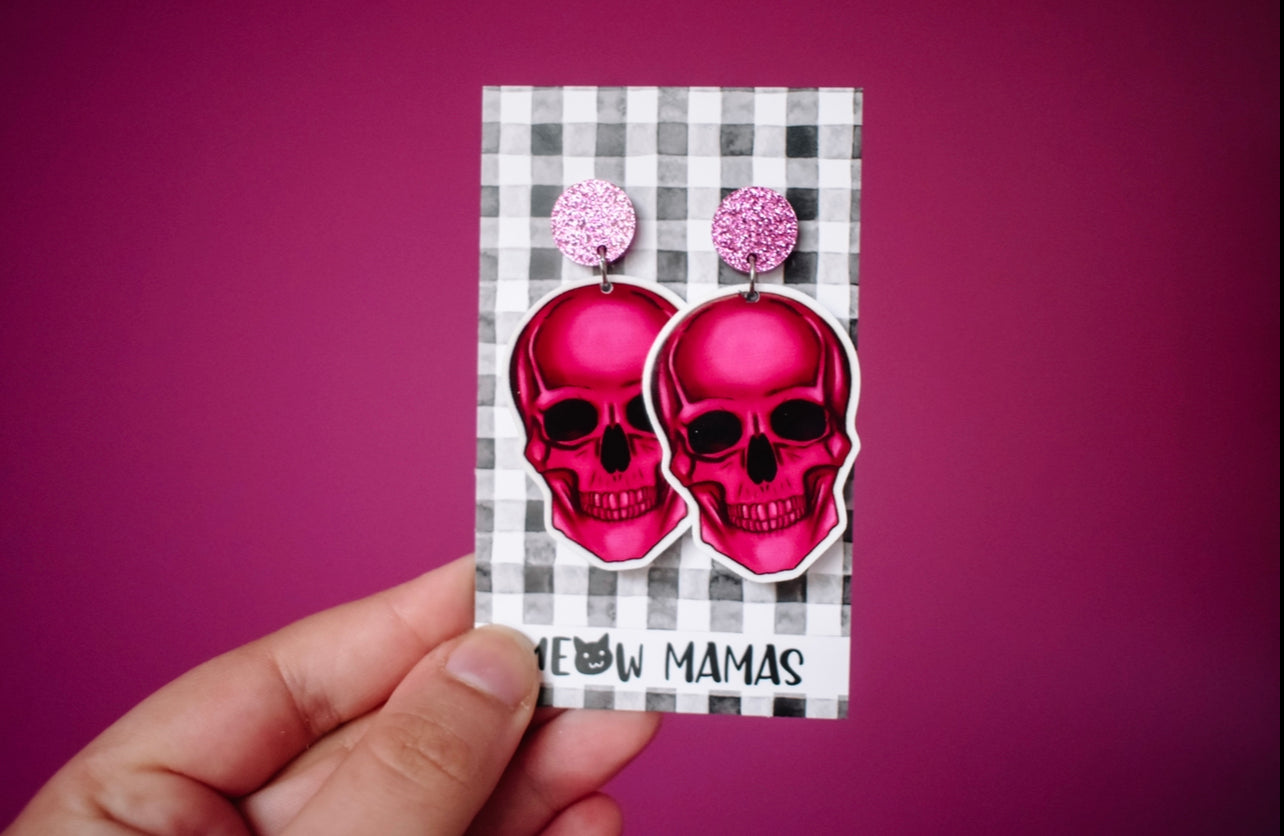 Pink skull dangles