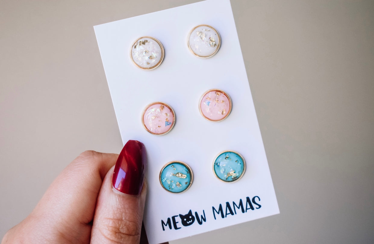 Set of 3 stud earring pack (pastel gold)