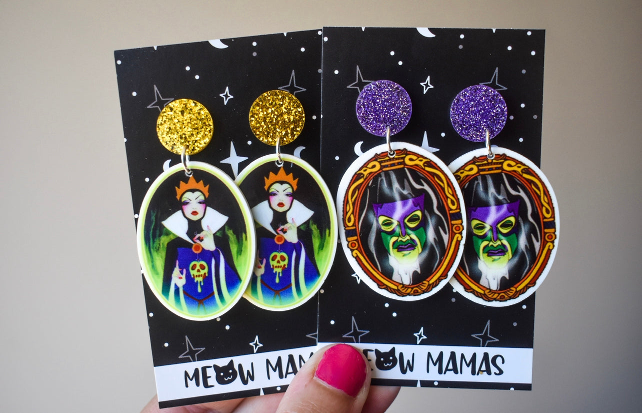 Evil queen dangle earrings